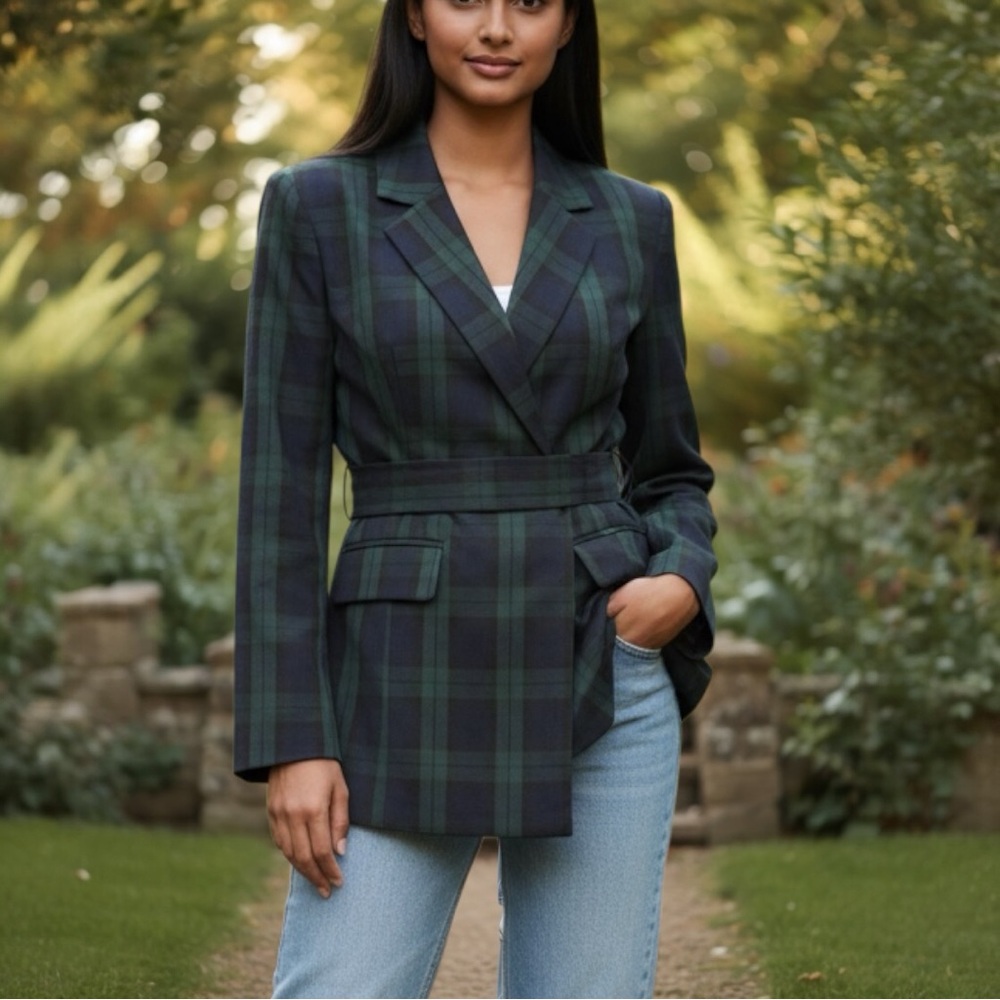 Alexia Admor Green and Blue Plaid Blazer 12